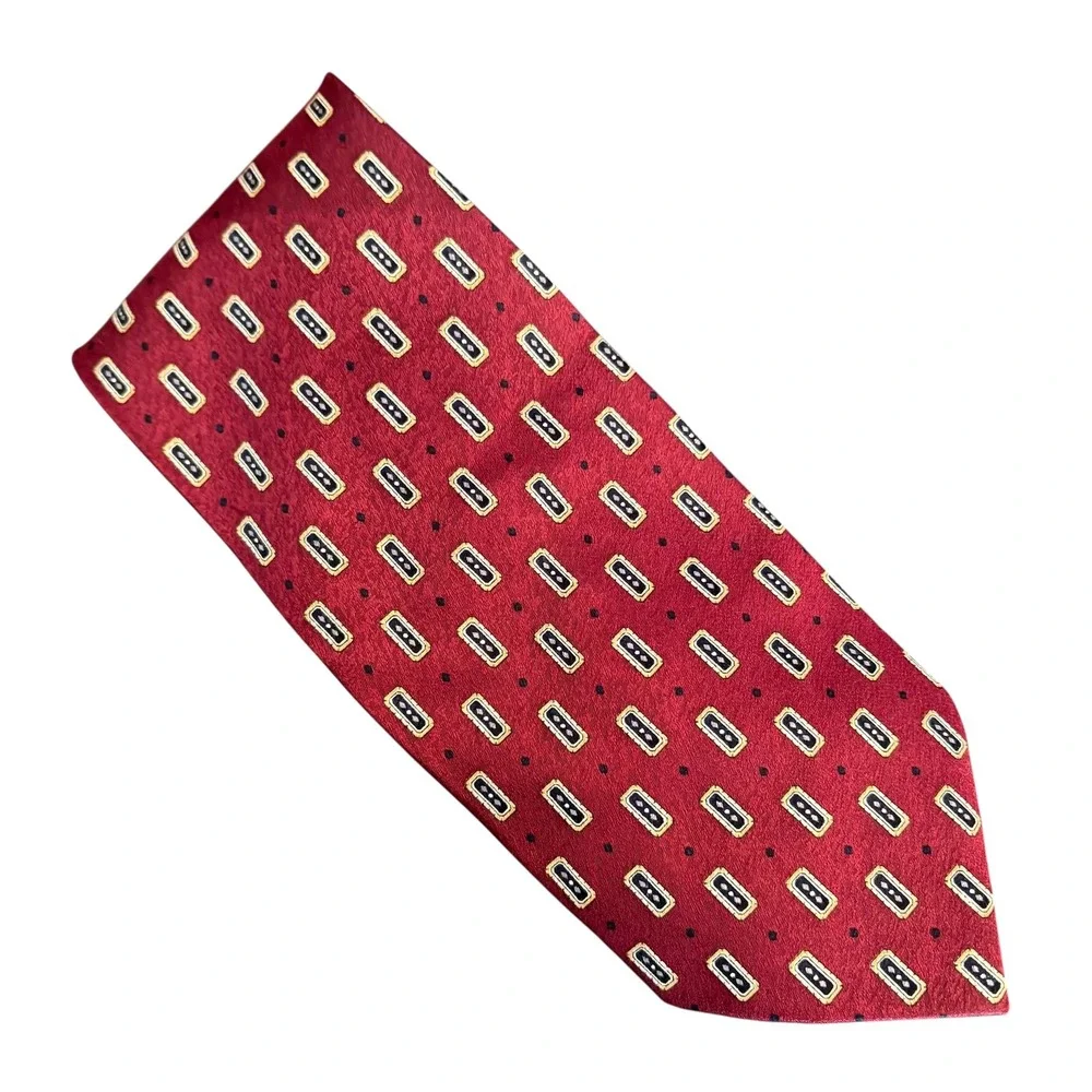 Di Moggio men's necktie tie burgundy gold 100% silk made in‎ Korea geometrical